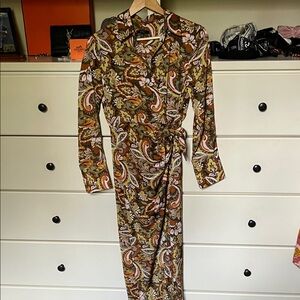 Revolve Drew Floral Paisley Wrap Dress in Olive and Brown XS